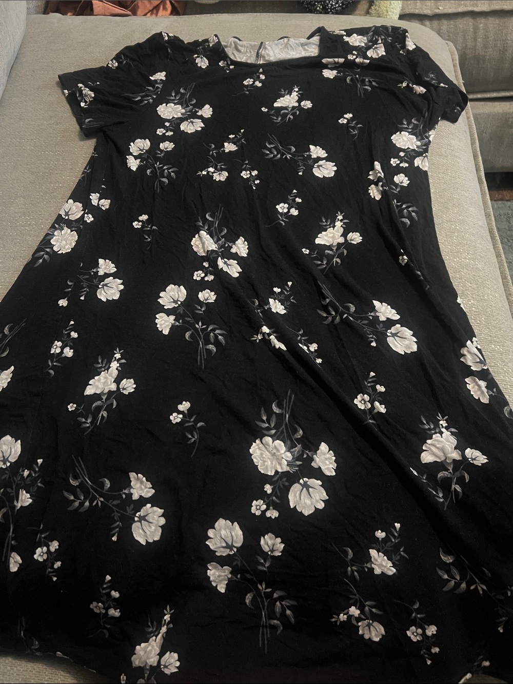 Old Navy Black Midi Dress with White Floral Print